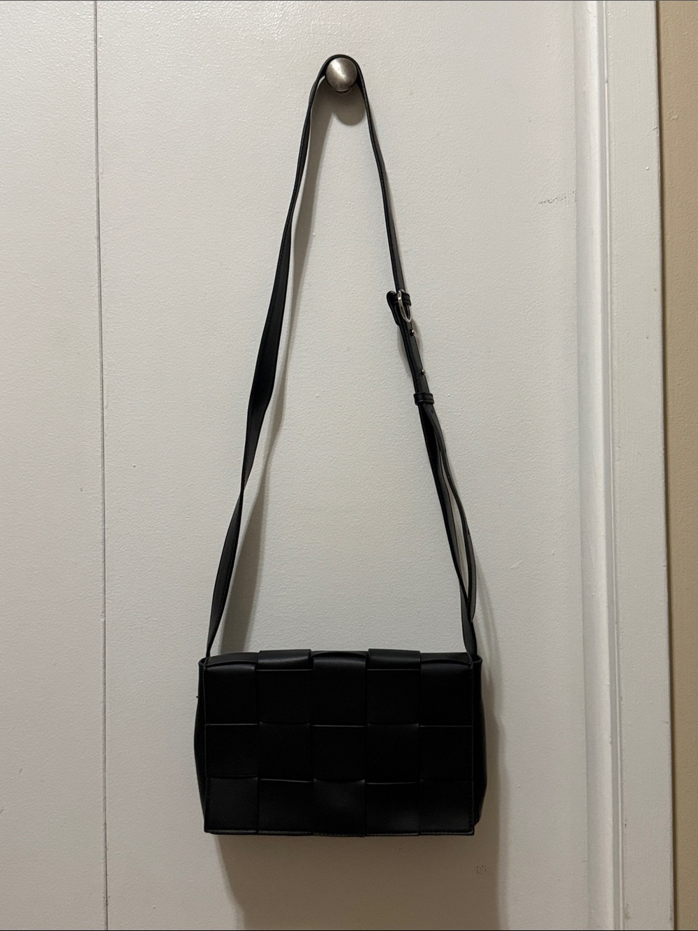 Amazon Woven Leather Crossbody Bag in Black